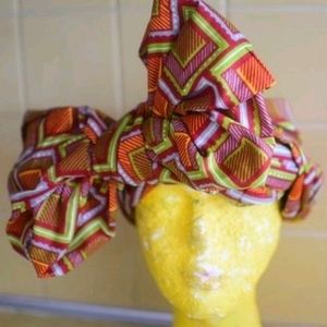 ANKARA HEAD WRAP-ORANGE/GREEN MULTI COLOR